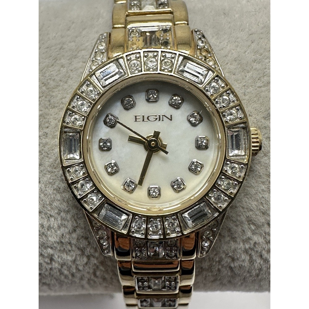 Elgin EG1510 New Battery Ladies MOP Watch 22MM 6"‎ Gold Tone L37